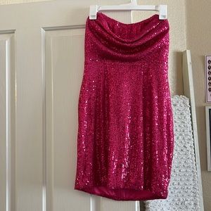 Hot Pink Sequenced Hello Molly Dress- Strapless